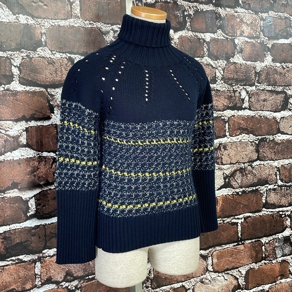 Les Copains Sweater Women's XS Extra Small IT 42 Blue Wool Knit Turtleneck - Picture 8 of 14